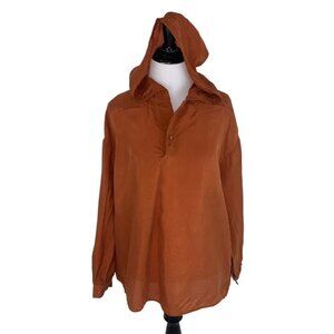 The Korner Women's M/L Medium Large Blouse Top with Hood w. Sheen Burned Orange
